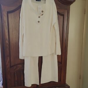 Cream Women's Lounge wear Set   with Button Detail.
